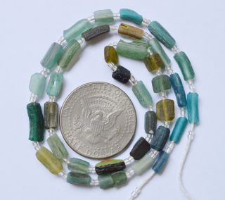 Ancient Roman Glass Beads 1 Medium Strand Green 100 - 200 Bc 0422 photo