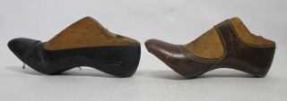 Rare Antique Pair Cobbler Shoe Forms W/leather Shoe Tops Attached Size 4b Nr Yqz photo