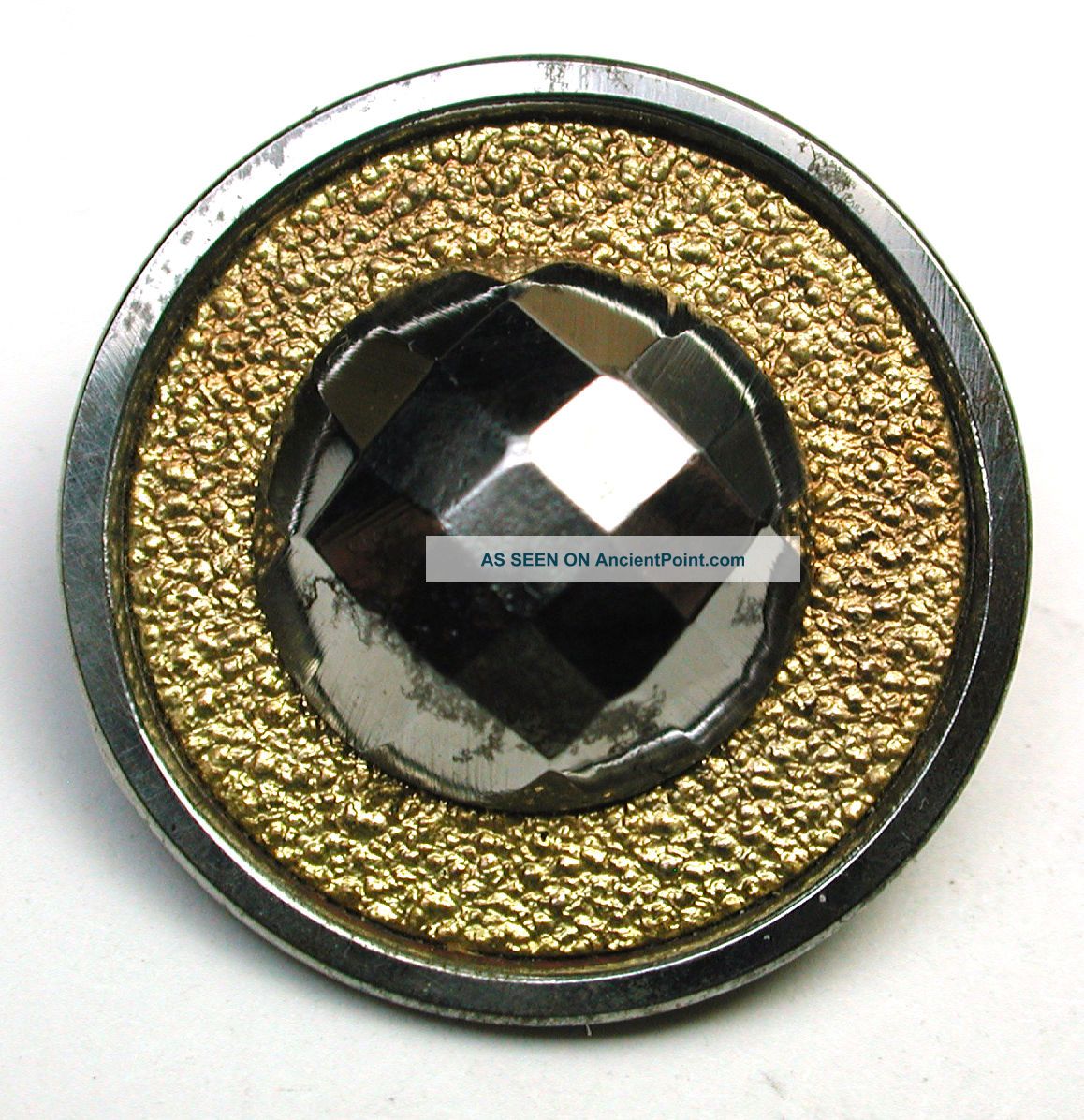 Med Sz.  Antique Steel Cup Button W/ Large Cut Steel Center Accent Buttons photo