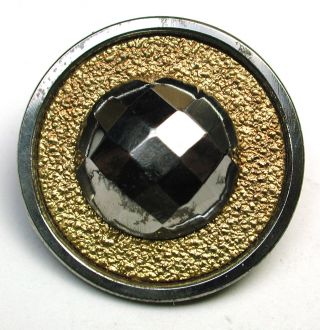 Med Sz.  Antique Steel Cup Button W/ Large Cut Steel Center Accent photo
