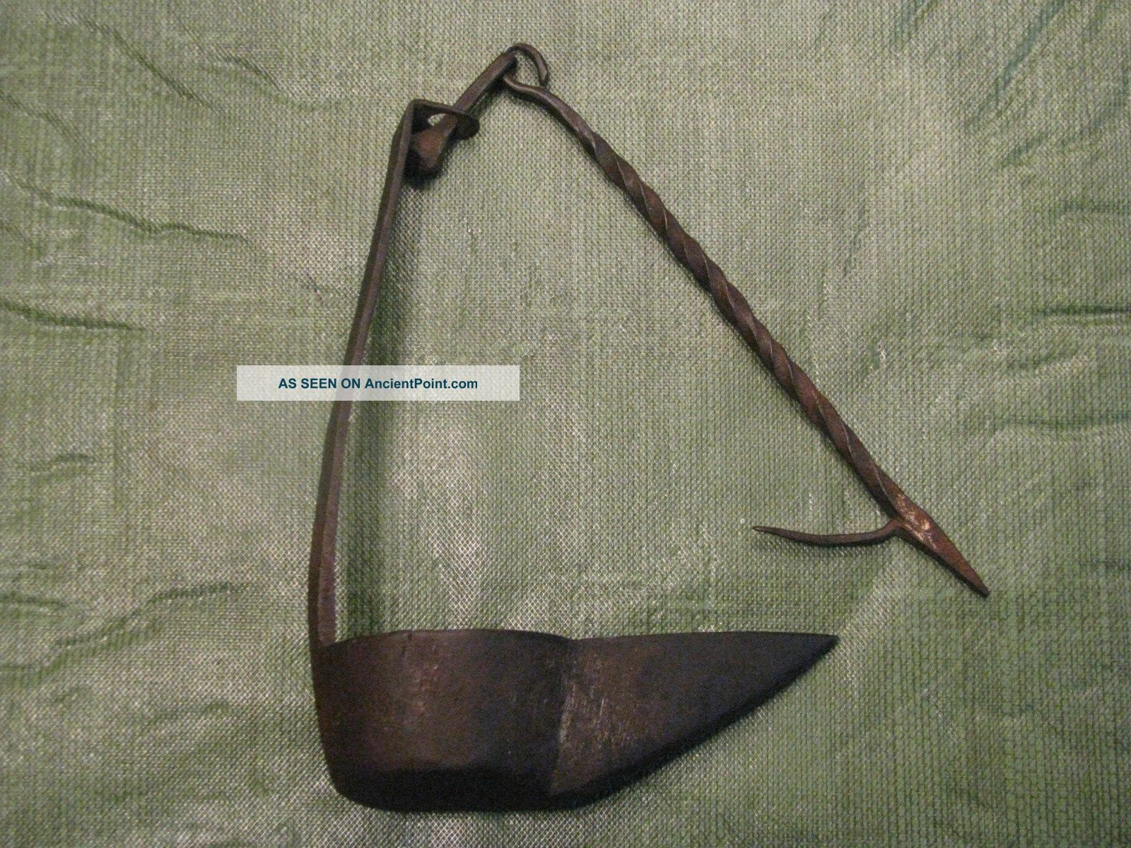 Old Primitive Hand Forged Wrought & Sheet Iron Hanging Whale Fat/oil Betty Lamp Lamps & Lighting photo