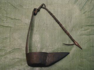 Old Primitive Hand Forged Wrought & Sheet Iron Hanging Whale Fat/oil Betty Lamp photo