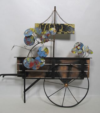 ' 84 Mid Century Modern Curtis Jere Signed Flower Cart Wall Sculpture Yqz photo
