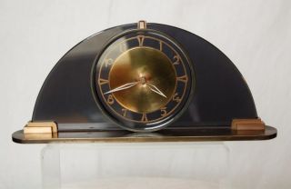 C.  1920 ' S Swiss Art Deco Desk Clock Arched Smoke Mirror Bronze Base Luxor Imexal photo