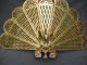 Vntg Folding Brass Fireplace Screen Peacock Fan Gothic Gargoyle Winged Griffin Hearth Ware photo 2