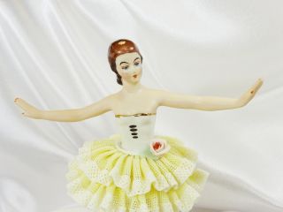 Antique Dresden Lace Ballerina En Pointe Yellow Tutu 6 
