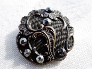 Stunning Detail Vintage Victorian Silver Steel Cut Marcasite Single Button photo