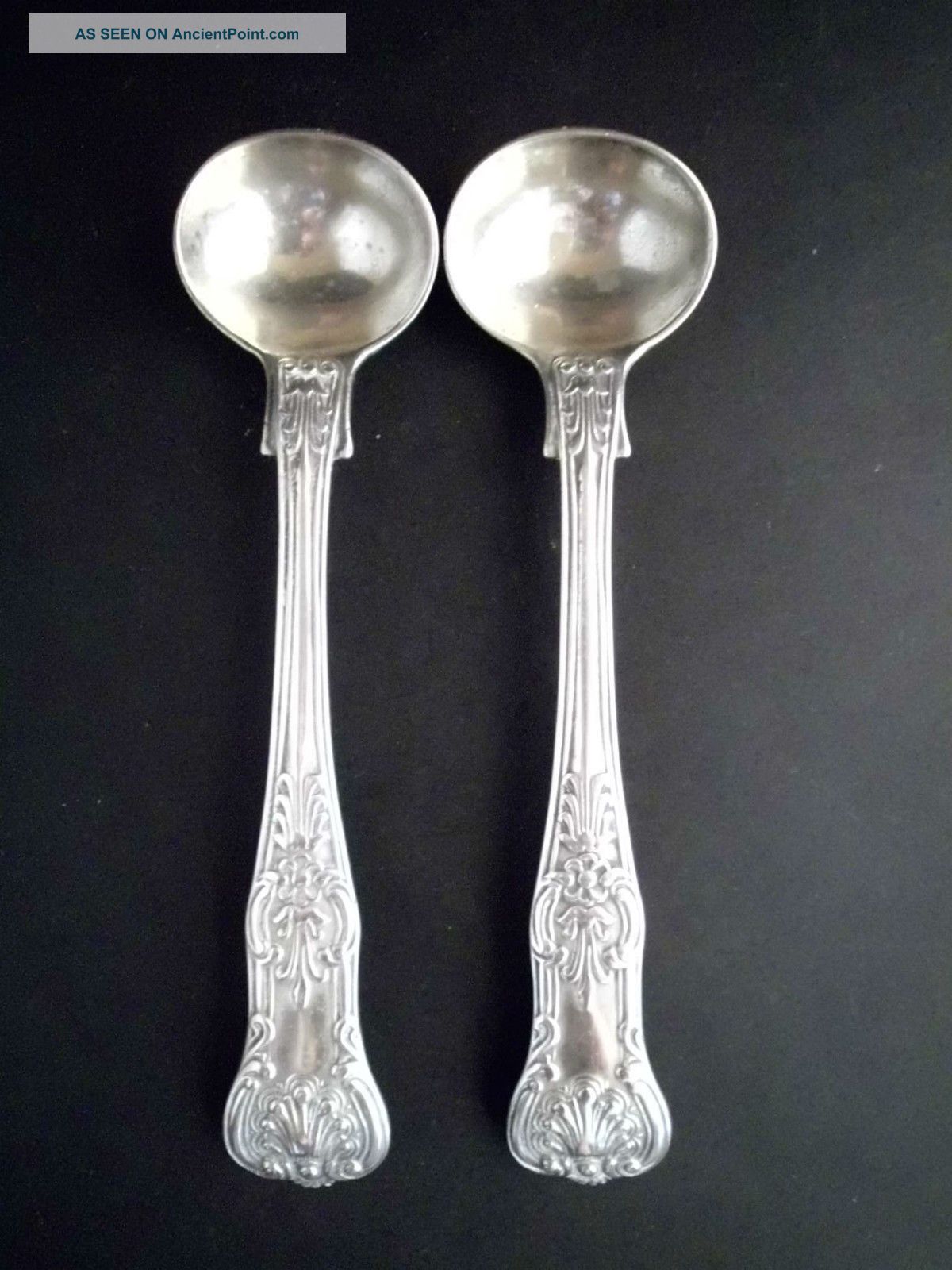 2 Antique 1845 Joseph & Albert Savory Sterling Silver Condiment Salt Spoons Sterling Silver (.925) photo