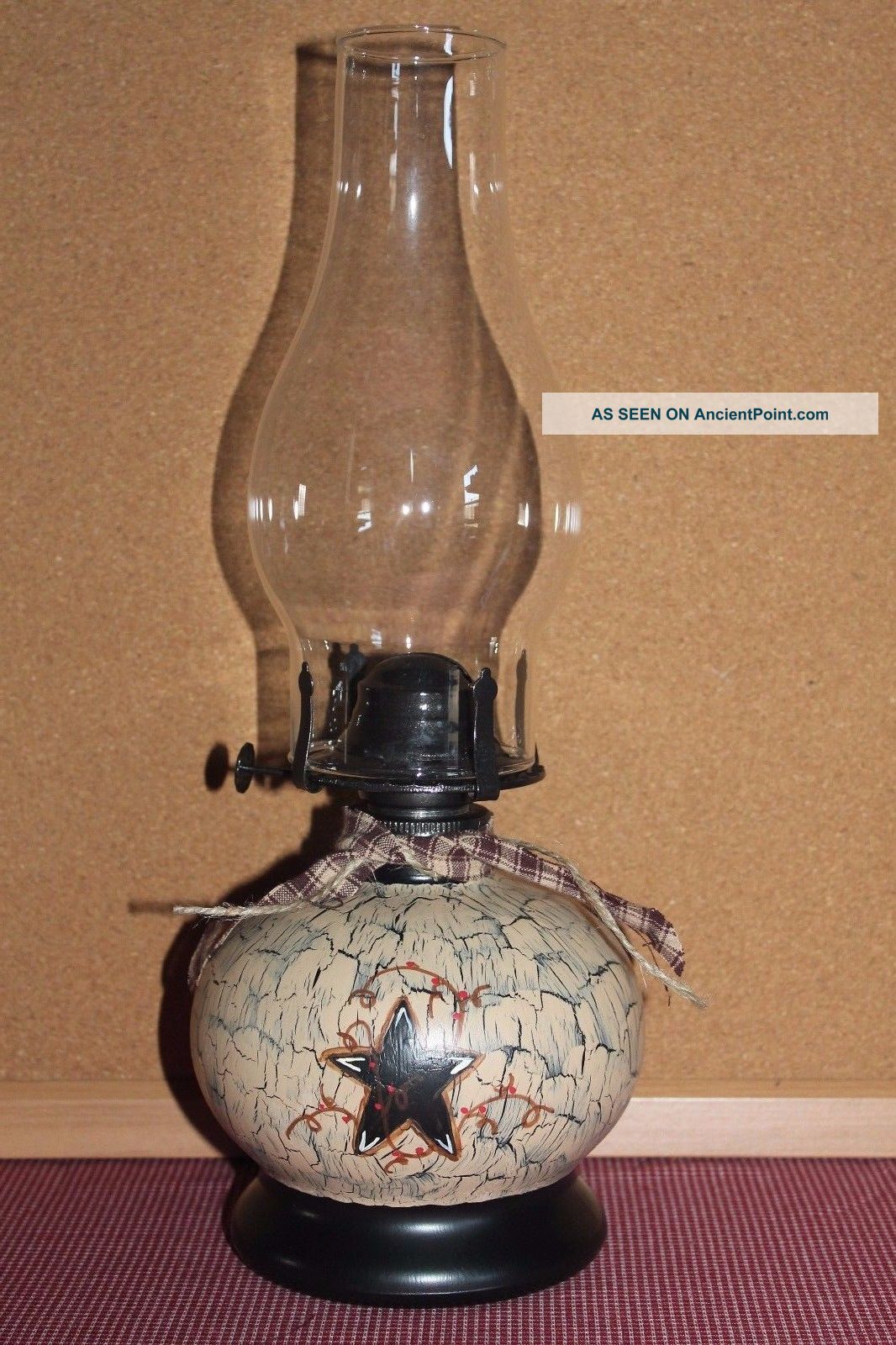 Primitive Crackle Decorative Country Oil Lamp Farmhouse Decor Primitives photo