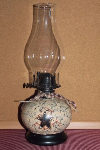 Primitive Crackle Decorative Country Oil Lamp Farmhouse Decor photo