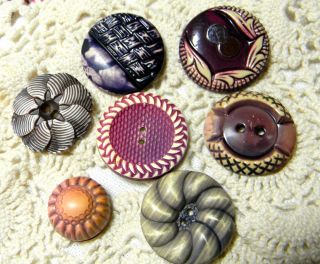 Antique Buffed Celluloid Buttons Shades Of Purple Ornate Art Deco Collectible photo