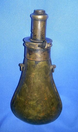 Antique Collectible Old Bronze Hand Engraved Gun Powder Flask Pot photo