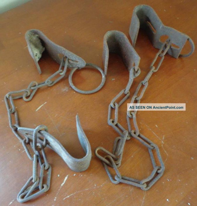 2 Antique Shabby Rustic Farm Dairy Cow Hobbles Kickers Shackle Chain Wasp Nest Primitives photo