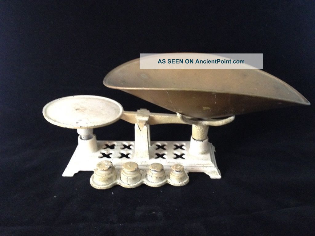 Vintage Cast Iron Grocery Scale With Weights Scales photo
