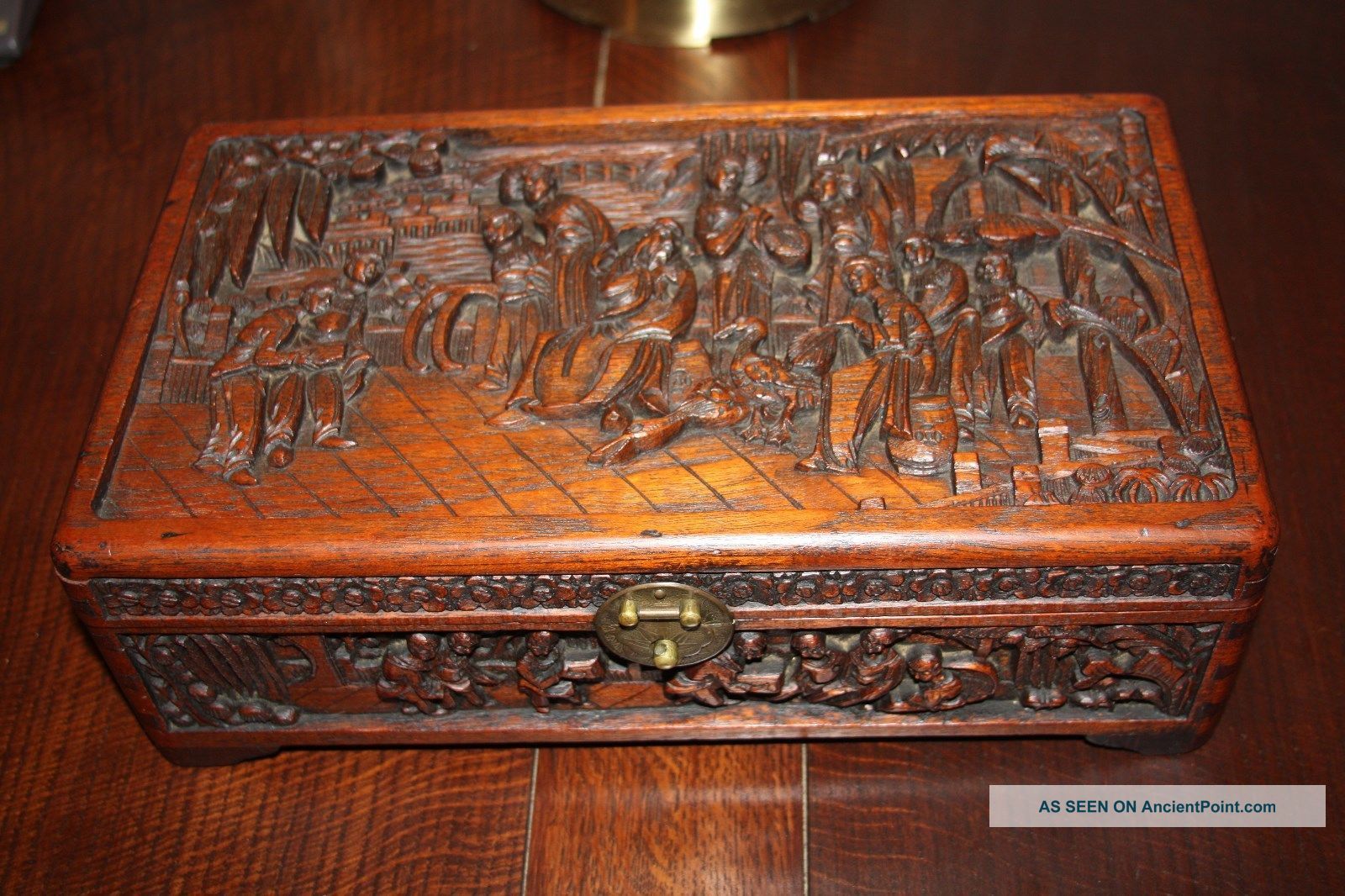 Antique Chinese Carved Wood Box - Highly Carved Multi Figure Boxes photo