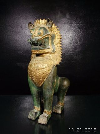 Imperial Chinese Qing Dynasty Gold Gilt Qilin Temple Bronze Statue photo