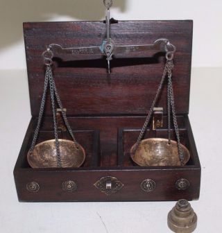 1900s Antique Goldsmith Jewelry Weight Balance Brass Scale For 100gms Wd Box 007 photo