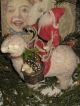 Primitive Old German Style Santa Riding Stick Leg Sheep W/ Basket And Tiny Sheep Primitives photo 7
