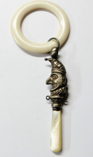 1921 Hallmarked Silver Jester Silver Babies Teething Ring photo