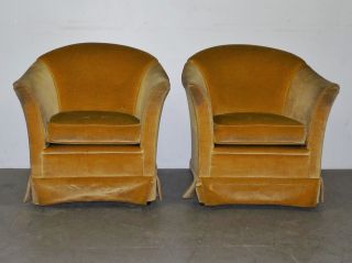 Pair Vintage Mid Century Modern Flared Barrel Back Club Lounge Chairs photo