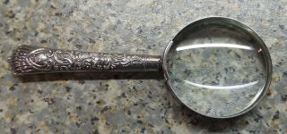 Antique Sterling Silver Handled Magnifying Glass 5 Cm Diameter N Monogram photo