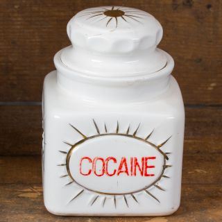 Apothecary Jar Vintage Cocaine Porcelain Narcotic Drug Pharmacy Drugstore Rare photo