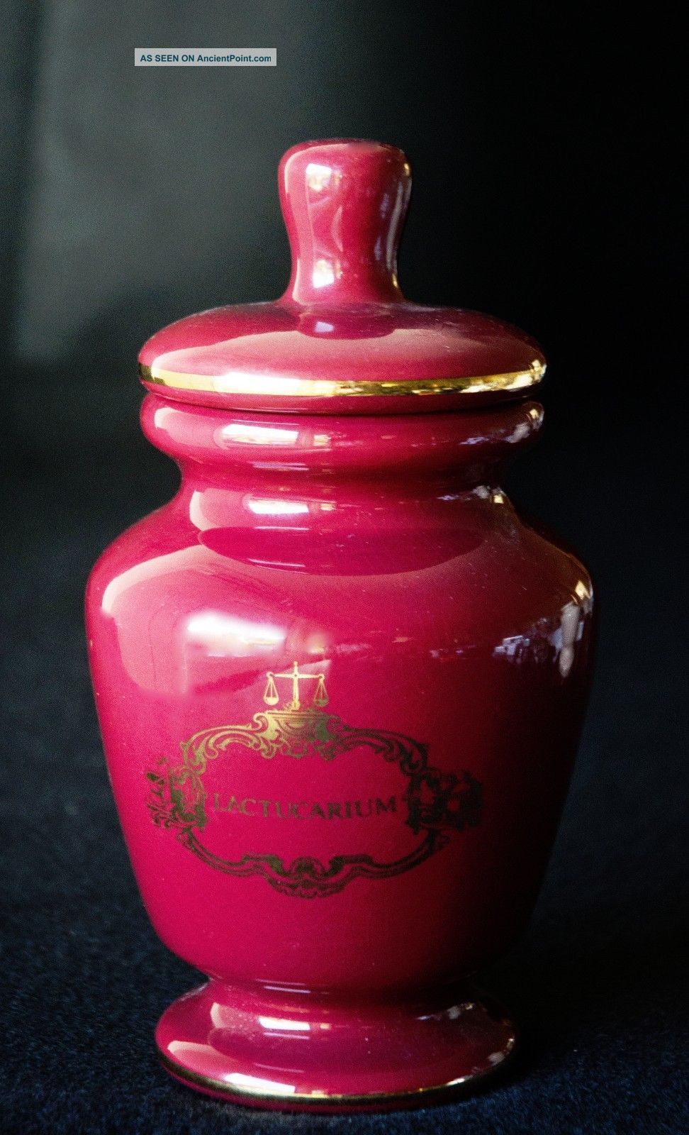 Vintage Pharmacy Apothecary Lidded Jar Gilded Lactucarium - Lettuce Opium Bottles & Jars photo