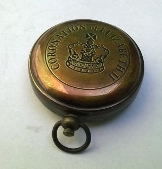 Antique Brass Push Button Magnetic Pocket Compass photo