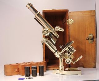 Antique Vintage Bausch & Lomb All Brass Microscope photo