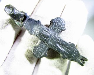 Very Rare Medieval Bronze Reliquary Cross Pendant - Enkolpion - Wearable - Ef78 photo