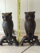Vintage Antique Cast Iron Glass Eyed Owl Andirons Embossed 1919 Hearth Ware photo 5