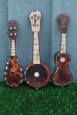 Interesting Trio Of: 19thc Miniature Tortoise Faux Musical Instruments C1880s photo
