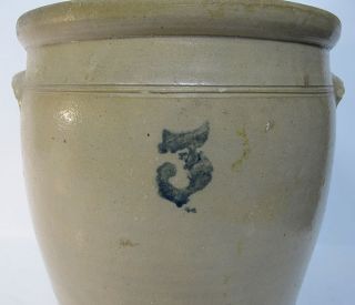 Large Antique Primitive Cobalt Stenciled Salt Glazed Stoneware Jar Crock Nr Yqz photo