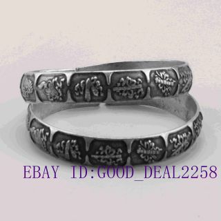 Old Handwork Miao Silver Carve China Flowers Adjust Pair Bracelet Zy16 photo