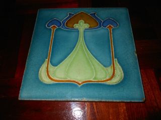 Antique Arts And Craft Tile Art Nouveau Majolica Impressed Tile 6 X 6 3 photo