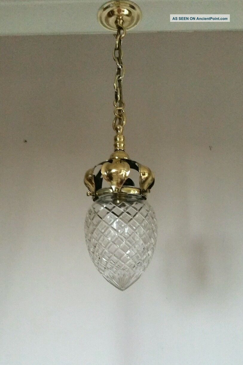 Edwardian C1910 Pineapple Cut Crystal Ceiling Light Gallery.  Rewired. Chandeliers, Fixtures, Sconces photo