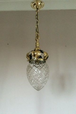 Edwardian C1910 Pineapple Cut Crystal Ceiling Light Gallery.  Rewired. photo