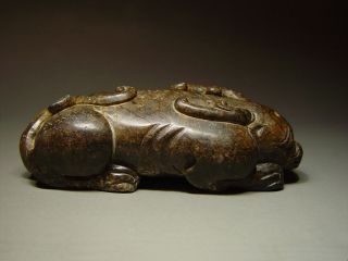 Antique Chinese Jade Stone Carved Recumbent Mythical Dog Qing Dynasty 17/18th C photo