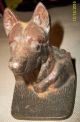 Antique Bronzed Cast Iron Dog German Shepherd Head Dog Animal Vintage Metalware photo 5