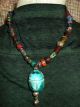 Vintage Egyptian Necklace Scarab Bead Focal,  Mixed Beads Stunning 17 1/2 