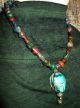 Vintage Egyptian Necklace Scarab Bead Focal,  Mixed Beads Stunning 17 1/2 