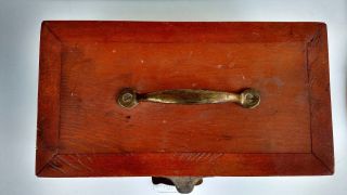 Vintage Handmade Wooden Box With Handle And Brass Hinges Small photo