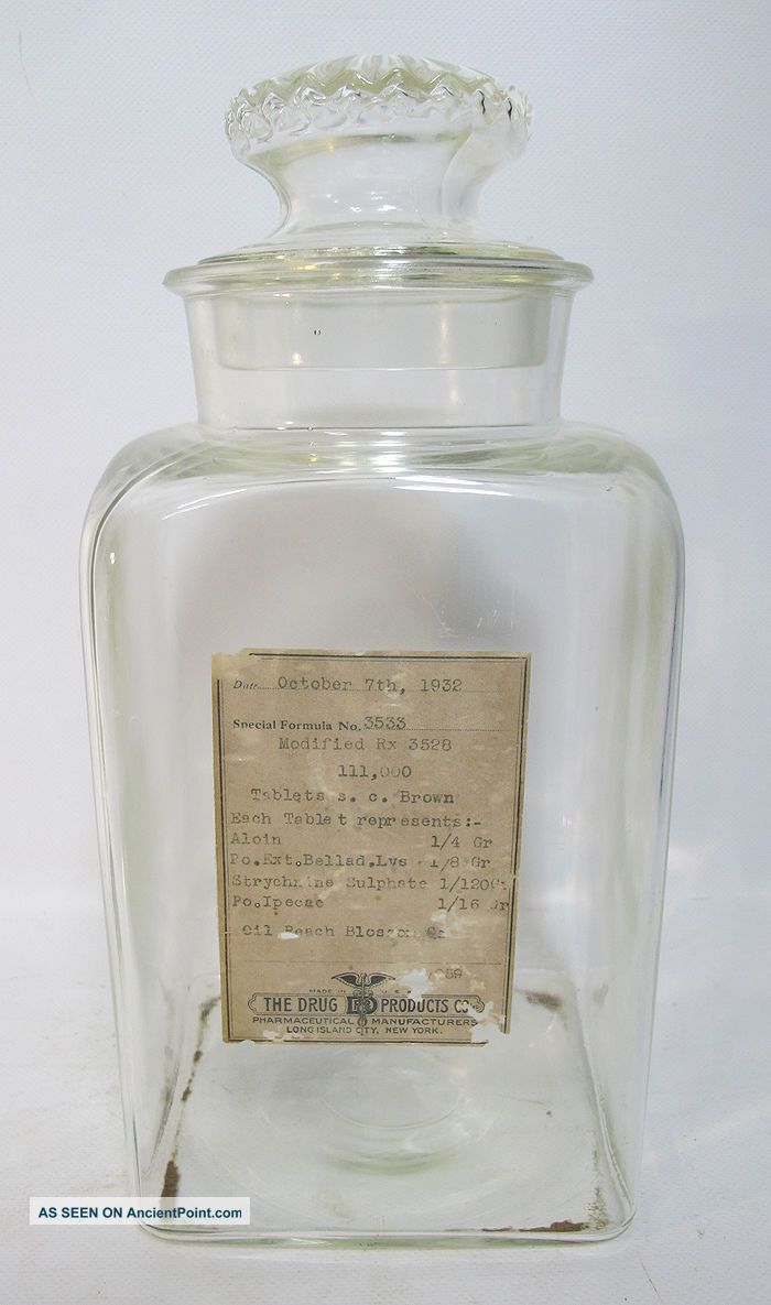 1932 Vtg Crystal Glass Pharmacy Apothecary Medicine Label Bottle Decanter Nr Yqz Bottles & Jars photo