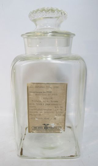 1932 Vtg Crystal Glass Pharmacy Apothecary Medicine Label Bottle Decanter Nr Yqz photo