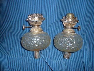 Very Attractive Victorian Cut Glass Peg Oil Lamps With Plated Fittings photo