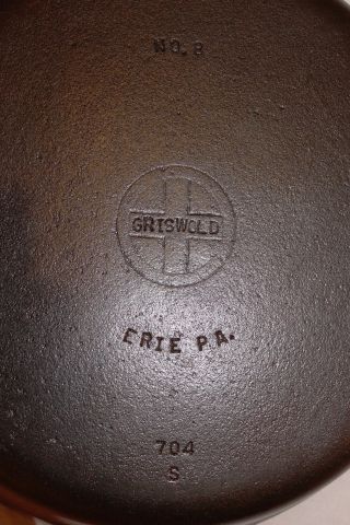 Griswold 8 Cast Iron Skillet 704 A Erie Pa.  Smooth Bottom Vintage Frying Pan photo
