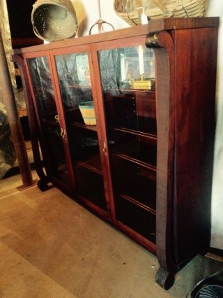 Antique Mahogany 3 Door Bookcase Or China Cabinet - - Quality - - Made In America photo