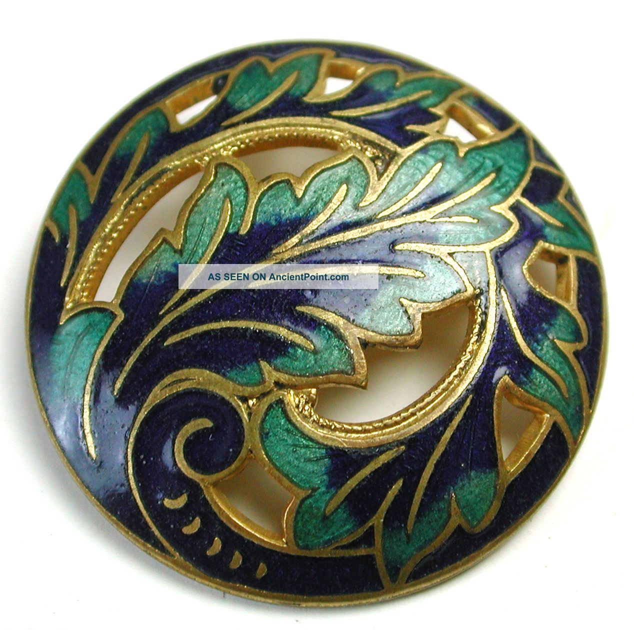 Antique French Enamel Button Colorful Pierced Leaves Dessign Buttons photo