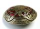Antique French Enamel Dome Button Brass Roses Design W/ Red Enamel Buttons photo 1