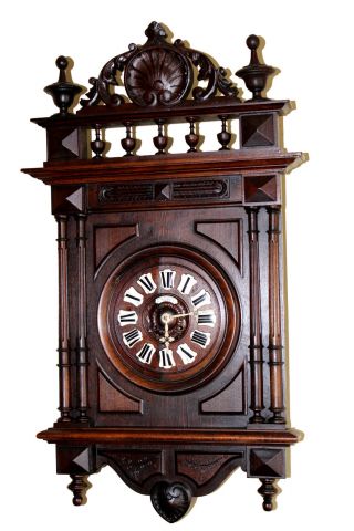 Antique French Hammer Strike Wall Clock,  Walnut Case,  Hand Carved,  Circa 1880 photo